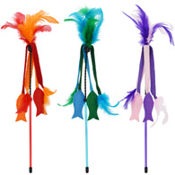Multipet - Cat Wand w/ Feathers and Felt Fish Assorted Colors
