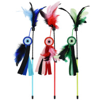 Multipet - Cat Wand w/ Feathers and Felt Eyes Assorted Colors