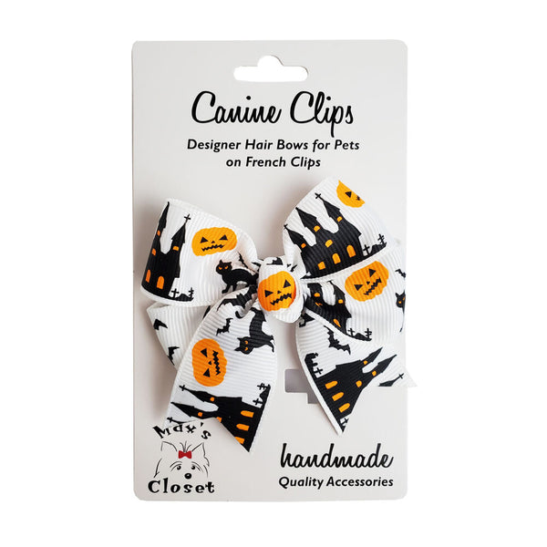 Max's Closet Hair Bows - Lg White Pumpkin/Black Cat (2 per card)
