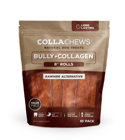 CollaChews 6" Bully & Collagen Rolls - 10 Pack Bag