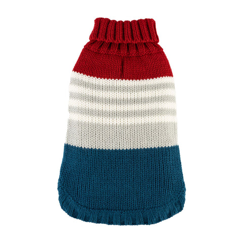 Hip Doggie Color Block Sweater - Red/Blue