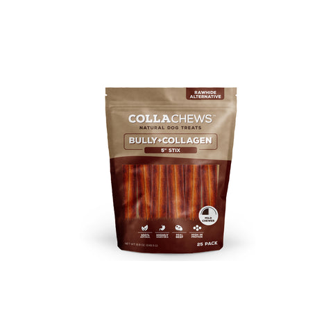 CollaChews 5" Bully & Collagen Stix - 25 Pack Bag