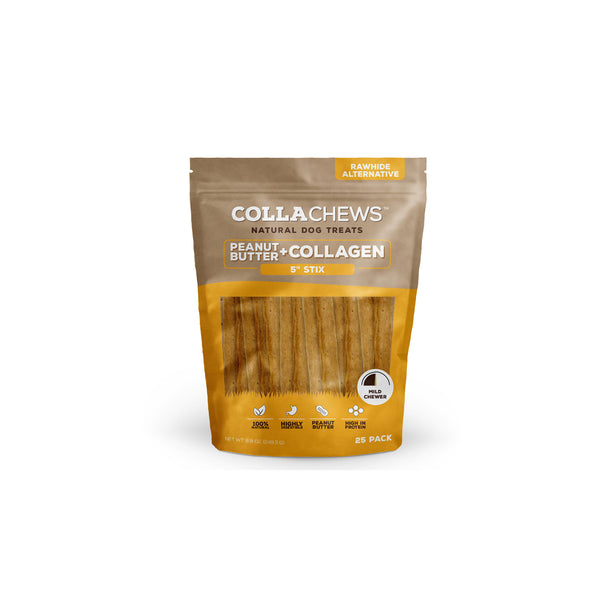 CollaChews 5" Peanut Butter & Collagen Stix - 25 Pack Bag